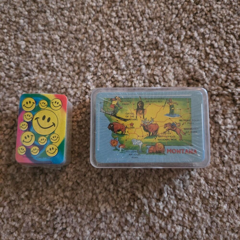 Miniature Playing Card Decks - Montana and Rainbow Smiley Faces